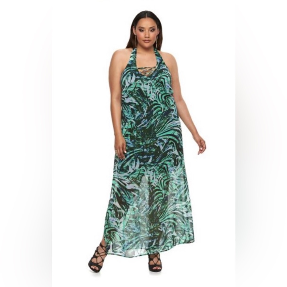 💚 Jennifer Lopez Palm Paradise Maxi Dress | Halter Neckline | Size 18
